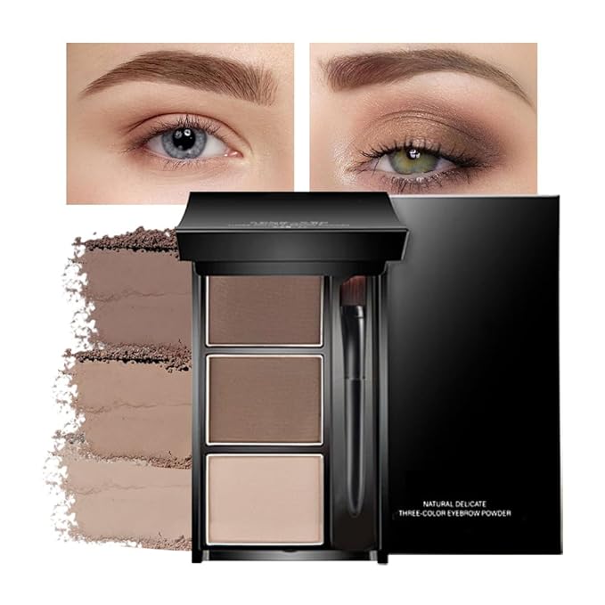 Eye Brow Powder Palette with Mirror for Women, Brown Eyebrow Powder Kit with Brush, Long-Lasting 3 Colors Brow Palette, Filler for Full, Defined Natural Brows Shaping (02)