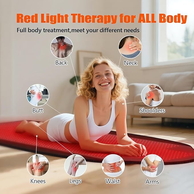 Full Body Red Light Therapy Mat, 73" x 33" Large Infrared Light Therapy Pad with 660nm & 850nm Dual Wavelength, 1370 LEDs Red Light Therapy Pad for Joint Pain Relief, Adjustable Timer & Intensity
