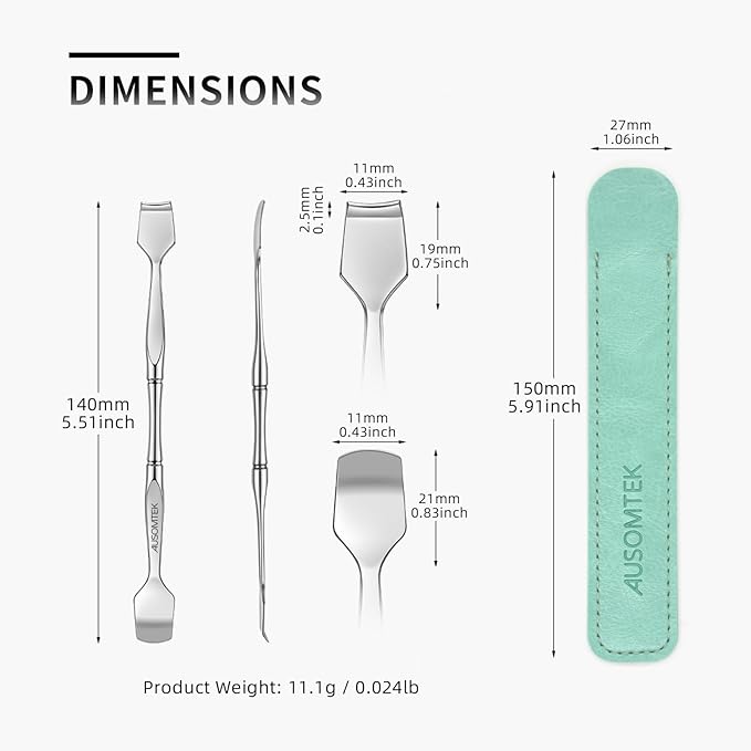 AUSOMTEK Blackhead Remover Tool, Pore Cleaner & Comedone Extractor Face Spatula, Professional Stainless Steel Whitehead & Pimple Extractor Tool for Facial Skin Care with Cyan PU Case