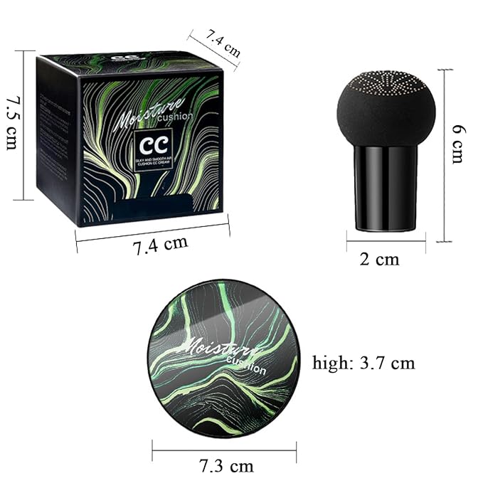 Air Cushion CC Cream Mushroom Head Foundation,BB Cream Makeup Foundation,Moisturizing Concealer,Long Lasting Full Coverage Waterproof,Even Skin Tone for All Skin Types (2# Natural, 20g)
