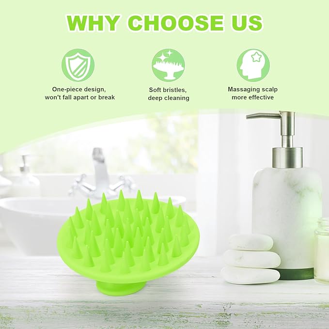 Meartchy Silicone Scalp Massager Shampoo Brush, Scalp Brush for Hair Growth & Dandruff Removal, Hair Scrubber Scalp Stimulator Exfoliator Brush with Soft Bristles for Wet Dry Scalp Care (Green)