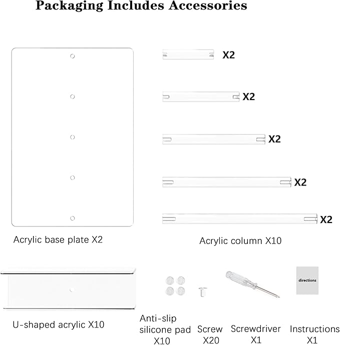 ihomecooker 2 Pack Acrylic 5-Tier Display Stand Clear Purse/Wallet/Sunglasses Organizer Tool-Free Assembly Jewelry & Cosmetic Rack