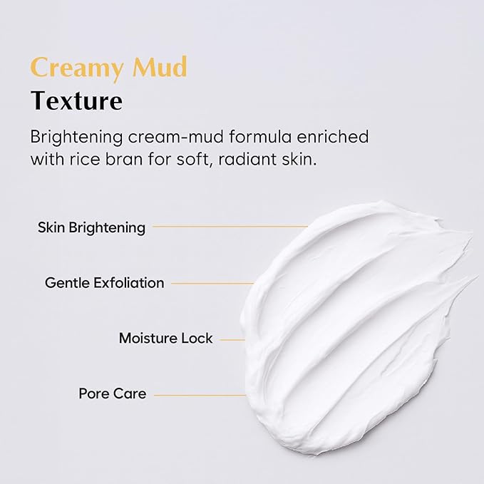 MIDHA RICE MASK, 3.38fl.oz/100ml, Hydrating, Smoothing, for Dull, Rough Skin, Pore Clearing, Wash off Pack Facial Mask, Mud Texture, Uneven Skin Tone