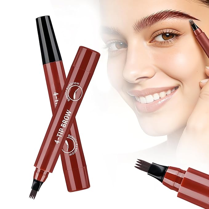 Microblading Eyebrow Pencils, 2026 Upgraded Waterproof 3D Microblading Eyebrow Pen, Ultra-Fine Tip for Natural Hair-Like Strokes, Smudge-Proof Long Lasting Brow Pen for Women (Red Brown)