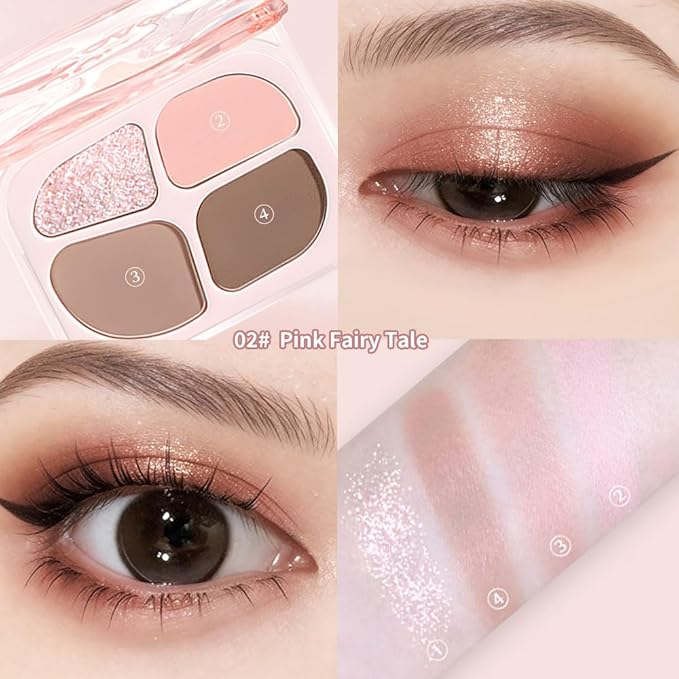 Pink Nude Mini Eyeshadow Palette – 4-Color Baby Pink & Rose Taupe Matte Shades with Pink Crystal Glitter, High Pigment Long-Lasting Blendable Warm Brown Soft Glam Eye Shadow for Daily Natural Makeup