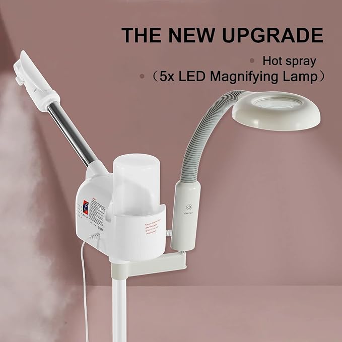 Professional 2 in 1 Facial Steamer Upgrade Esthetician Steamer with 5X LED Magnifying Lamp Beauty Salon Spa