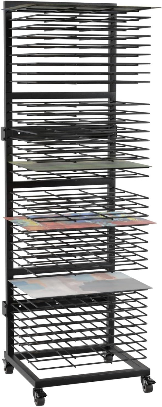 Art Drying Rack with 36 Shelves, Wall Mount Painting Drying Rack for Classroom, Studio, Mobile Canvas Rack Art Storage with 4 Wheels, 17 5/16” W X 15 1/4” D X 55 1/2” H