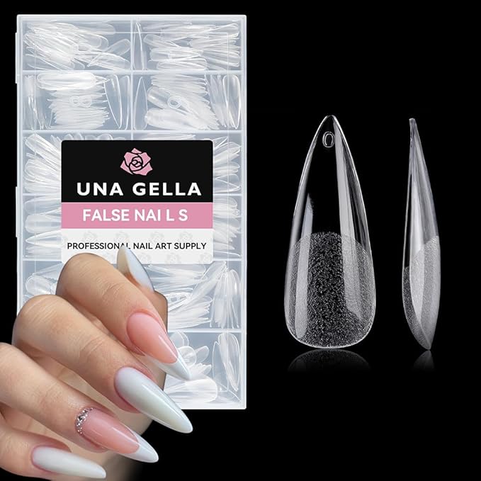 UNA GELLA Stiletto Gel Nail Tips Long: Full Cover 312pcs Half Matte Stiletto Gel Tips Press On Nails for Faster Gelly Nail Extension, Clear False Fake Acrylic Nails 12 Sizes for Her