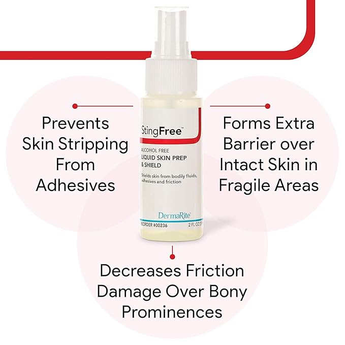 DermaRite's StingFree, Liquid Skin Prep & Shield - Alcohol-Free Spray, Shields from Body Fluids, Adhesives and Friction - Spray Bottle, 2 oz., 3 Count