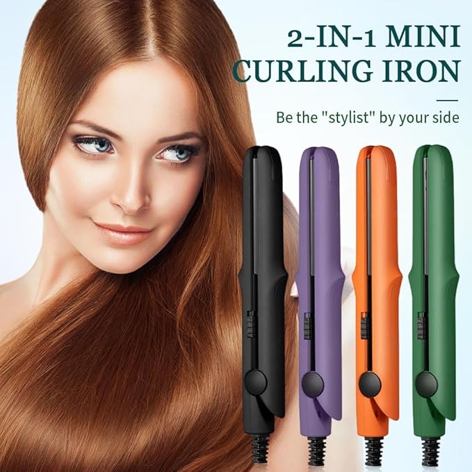 2 in 1 Mini Dual Purpose Curling Iron, 2026 New Portable Curling Wand & Flat Iron Hair Straightener, Mini Wave Hair Curling Iron Wand for Short and All Hair Types (Purple)