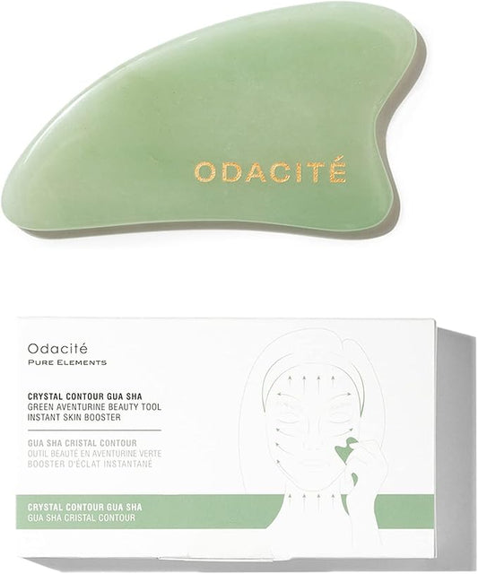 ODACITE Odacité Gua Sha for Face Crystal Contour - Green Aventurine Facial Massager - Scraping Massage Tool Lifts & Revitalizes Skin - Reduce Puffiness, Wrinkles and Dark Under-Eye Circles