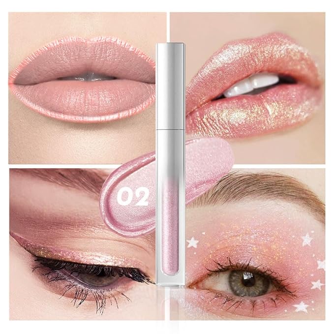 Hxssll Pearlescent Metallic Lip Gloss & Liquid Eyeshadow 2-in-1, Long Lasting Waterproof Glitter Lipstick, Shimmer Lip Color, High Pigment Metallic Glitter Eyeshadow Makeup for Women 02