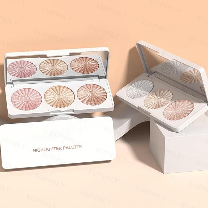 3 Colors Highlighter Makeup Palette, Face Highlight Makeup Contour Powder, Waterproof Long Lasting Glitter Face Illuminator Highlighter for Women, 02 Sunset Radiance Trio