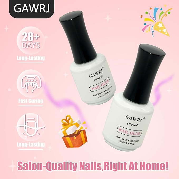 GAWRJ Nail Tips Gel Nail Glue Bulk 4 Pcs 15ml 9 in 1 Adhesive Gel Nail Polish for Salon - Strong Nail Glue for Press On Nails Nails Acrylic Tips - Christmas Nail Art, Valentine's Day Girl Gift