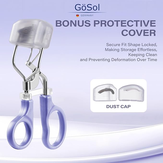 GöSol Eyelash Curler w/3 Replacement Pads (Soft/Medium/Firm) - Professional Lash Curler for Natural, Fake, Curly or Straight Lashes, Includes Protective Cover