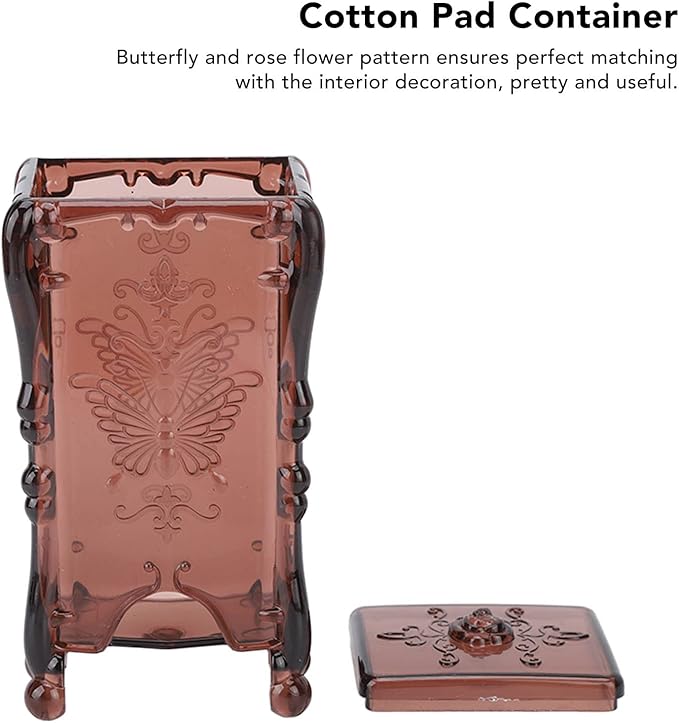 Agatige Cotton Pad Holder, Butterfly Rose Flower Cotton Pad Dispenser Cotton Pads Storage Box Makeup Remover Wipes Container with Cover for Home(Translucent Coffee)
