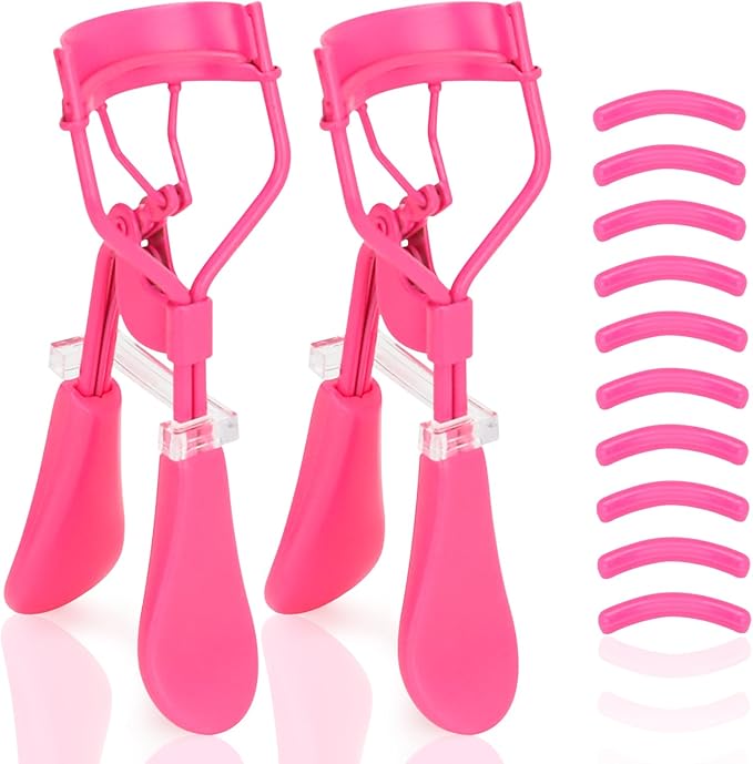ODELY Eyelash Curler with Pads, Lash Curler 2 Pcs with 10 Extra Silicone Replacement Pads, Comfortable Grip for Effortless Curling – Eyelashes for The Perfect Eye Contour (Light Pink)