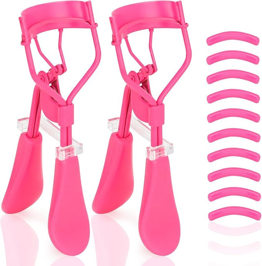 ODELY Eyelash Curler with Pads, Lash Curler 2 Pcs with 10 Extra Silicone Replacement Pads, Comfortable Grip for Effortless Curling – Eyelashes for The Perfect Eye Contour (Light Pink)