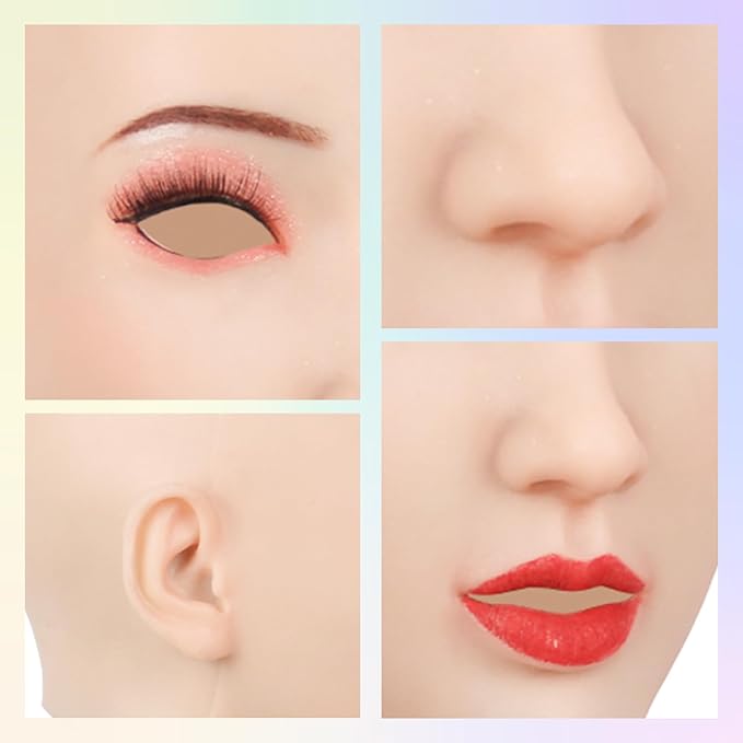 Realistic Masks Adults Human Face, Silicone Female Head Mask Cosplay Novelty Full Face Halloween Crossdresser Party
