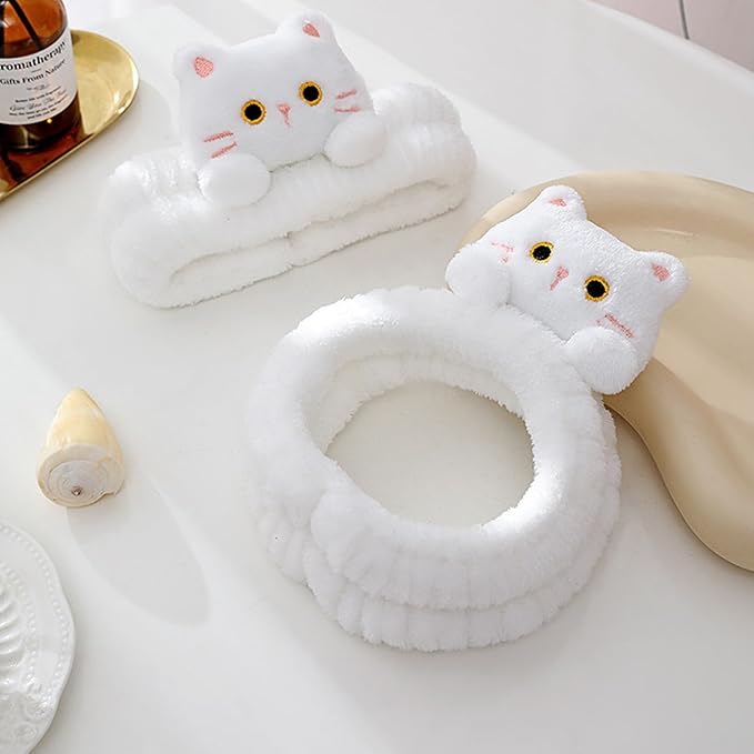 Gniwhd 9PCS Cute Cat Ears Spa Headband for Washing Face Makeup Skincare Headband with Wrist Bands, Sleepover Party Supplies for Women/Teen Girl Trendy Stuff Present (9PCS 3D cat)