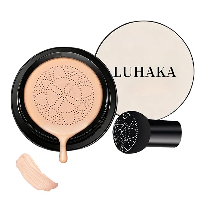 Foundation Cushion, CC Cream With Mushroom-Shaped Applicator, BB Cream Foundation, Lifts And Moisturizes, Long-Lasting And Evens Out Skin Texture (Warm)