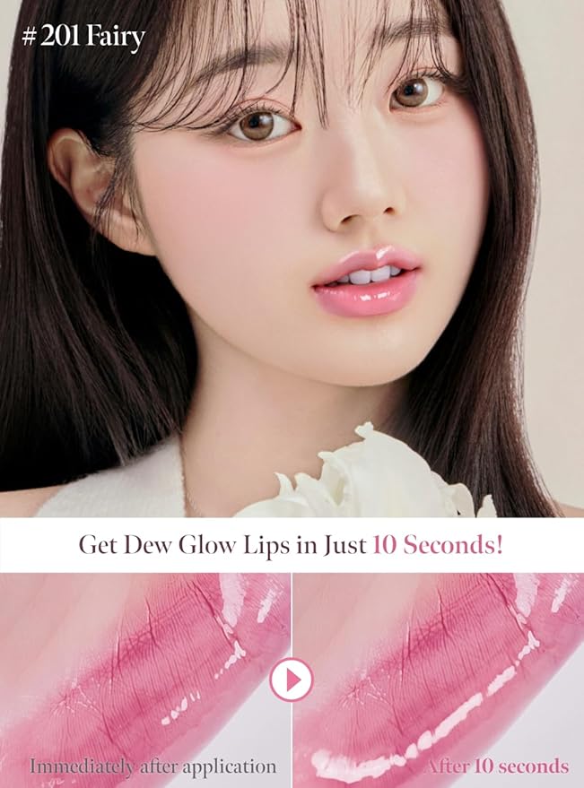 CORALHAZE Dew Drop Tint #201 Fairy 4.5g, Glossy, Lightweight Lip Stain, Glass-Like, High Shine, Moisturizing Lip Oil, Long Lasting Color, Hydrating Gloss, Dewy Finish, Korean Beauty Makeup