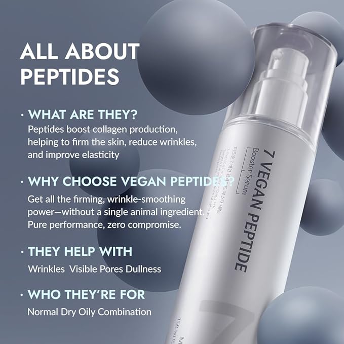 MIZON 7 Vegan Peptide Booster Serum Korean Anti-Aging Face Serum with Niacinamide & Hyaluronic Acid Hydrating Firming & Smoothing Skincare for Fine Lines & Skin Repair – 5.07 fl oz