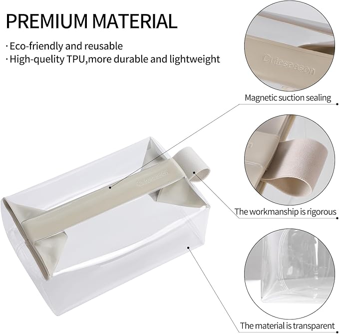 Clear Travel Toiletry Bag with Magnetic Closure, Makeup Bag for Women and Men, Cosmetic Bag for Travel (White)