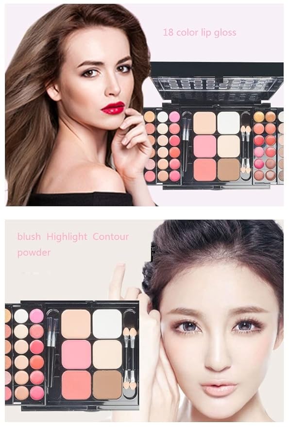All-in-one Makeup Palette - 48 eyeshadow Palette,18 Lipstick palette,2 blush,1 concealer,2 Contour,1 powder,4 brushes With Mirror,Suitable for girls, beginners and professionals makeup gift set