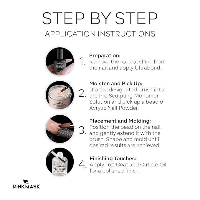 Pink Mask - Pro Sculpting Acrylic Nail Powder - Self-Leveling Formula for Bubble-Free Finish - 55 g / 1.94 oz - Cover Nude