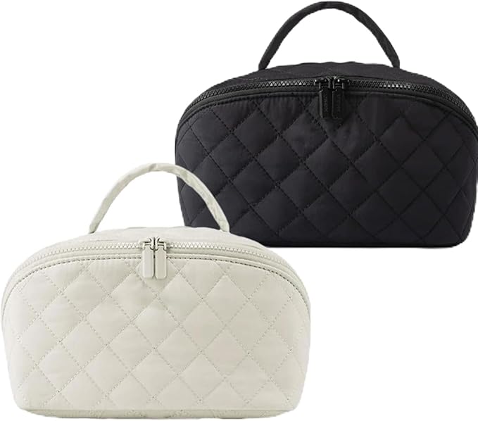 Feilium Travel Makeup Bag, Wide Open Expandable Lay-Flat Cosmetic Case, Padded Organizer for Toiletries & Brushes Large Capacity with Compartments