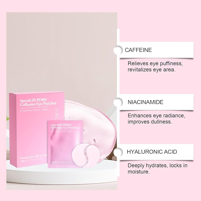Instalift Pdrn & Collagen Eye Patches, Pdrn Collagen eye patches, Eye Patches for Puffy Eyes and Dark Circles (1 Box (8 pieces))