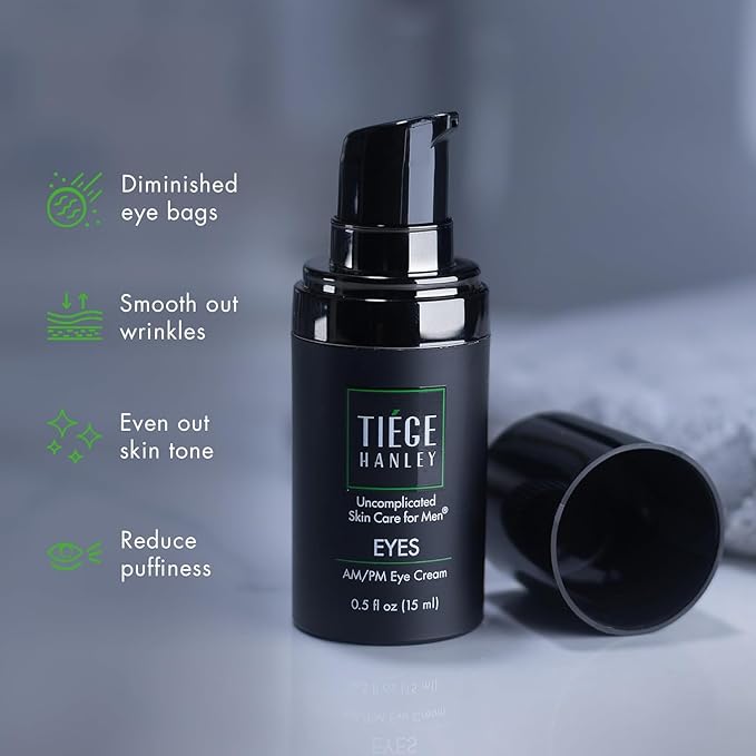 Tiege Hanley Eye Cream for Men, Morning and Night Under Eye Cream With Hyaluronic Acid and Vitamin B3, Helps Reduce the Look of Dark Circles and Puffiness, Anti Aging Men’s Skin Care, 0.5 Oz, 2 Pack