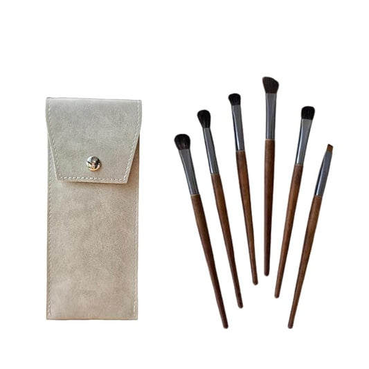 Eyeshadow Makeup Brushes Set with Case 6 PCS Soft Synthetic Hairs Eye Makeup Brushes for Blending Eyebrow Eyeliner Eyeshadow （Wood）