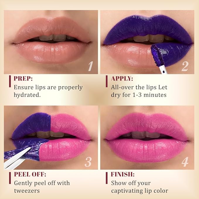JUAAZIN Peel Off Lip Stain Tattoo with Tweezer - Hot Pink Matte Lip Tint, Long Lasting Waterproof Transfer-Proof Lip Stain, Cruelty-Free Lip Masque for All Skin Types, Valentine's Day Gift 04#