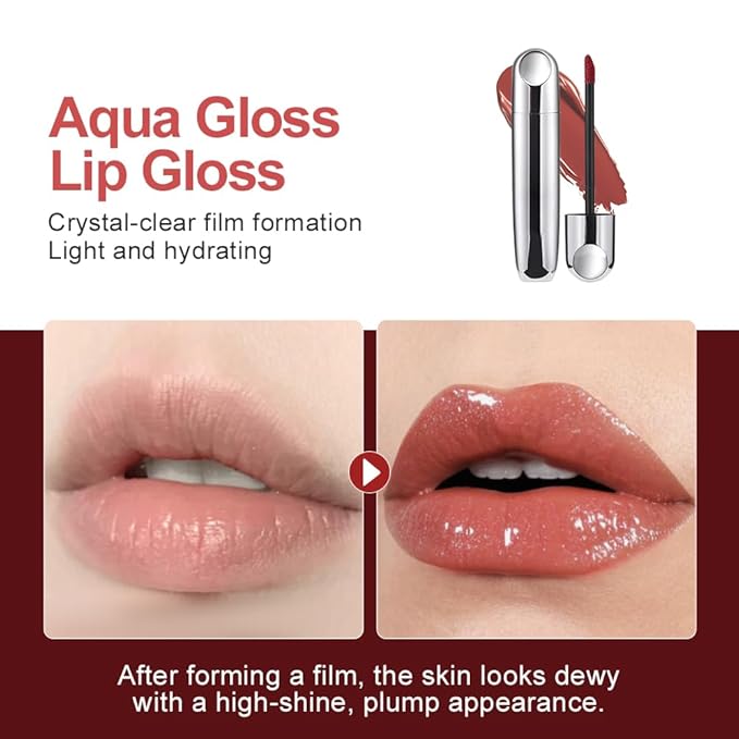Houksouml Mirror Shine Lip Gloss, Hydrating Airy Lip Tint, Lightweight Water-Gloss Finish, Moisturizing Crystal Film Lip Glaze, Clear Non-Sticky, Juicy Hydration for Plump, Non-Drying Lips-616#