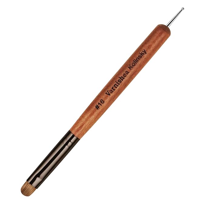 varnishea 100% Pure Kolinsky Hair French Tip Nail Art Brush Sandalwood Handle Gel Acrylic Nail Dotting Tool for Manicure Clean Up and Dotting Manicure Tool Professional Nail Brush - Size 16, 1.0 Count