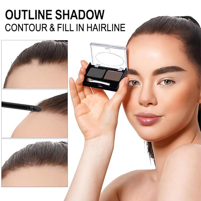 Black Brown Eye Brow Powder Kit for Women, Medium Coffee Dark Gray Eyebrow Powder Palette with Brush, Brow Color Filler Get Full Defined Natural Brows, Highlight Contour sombra para cejas, Vegan