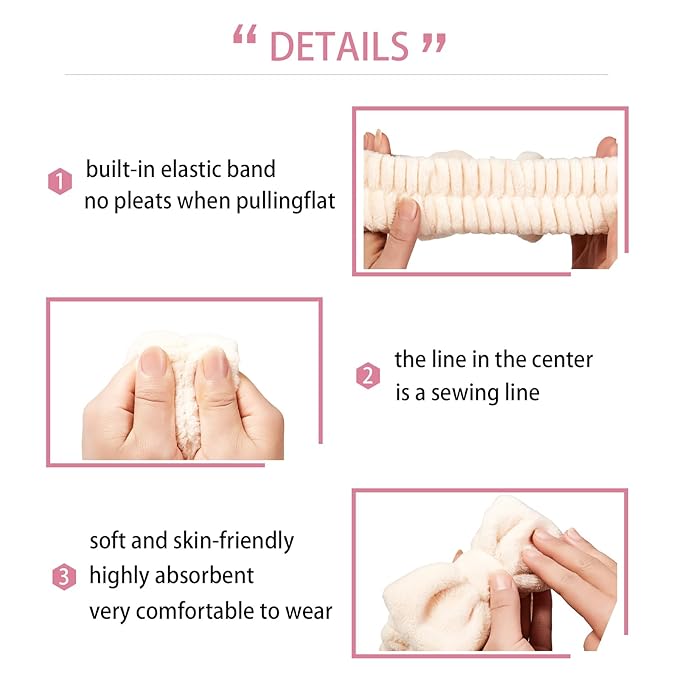 Yaqulen 7 Pcs Spa Set, Facial Headband and Wristband Set, Skincare Accessories, College Style Girl Idea Gifts, Hair Accessories for Women and Girls（Light Coffee ）