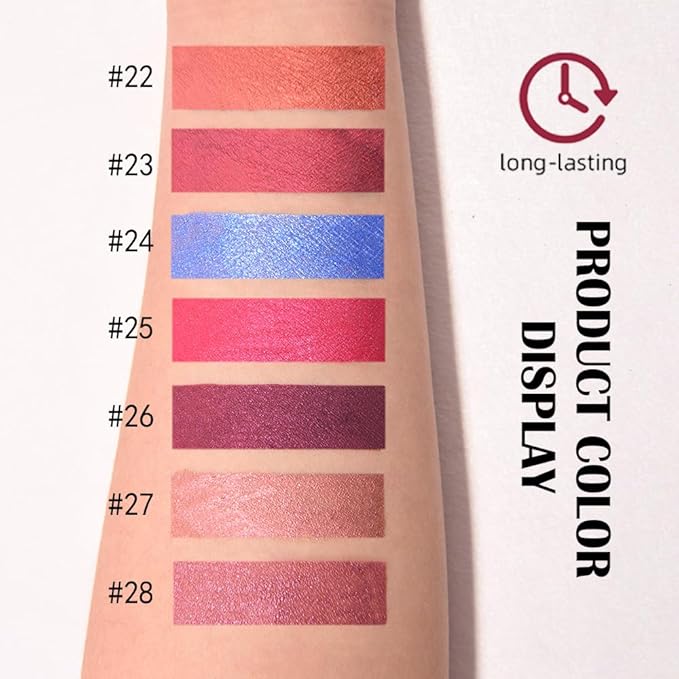 evpct Light Plum Red Metallic Glitter Lip Liner and Lipstick Combo Lip Gloss Stain Set Makeup for Women Long Lasting Waterproof 24, Non Stick Cup Metal Shine Shiny Shimmer Iridescent Liquid Lipstick