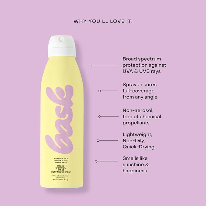 Bask Suncare SPF 50 Sunscreen Spray - Non-Aerosol, Broad Spectrum UVA/UVB Protection, Dermatologist Recommended, Moisturizing, Lightweight & Non-Greasy, 5.5 oz (Value Pack of 3)
