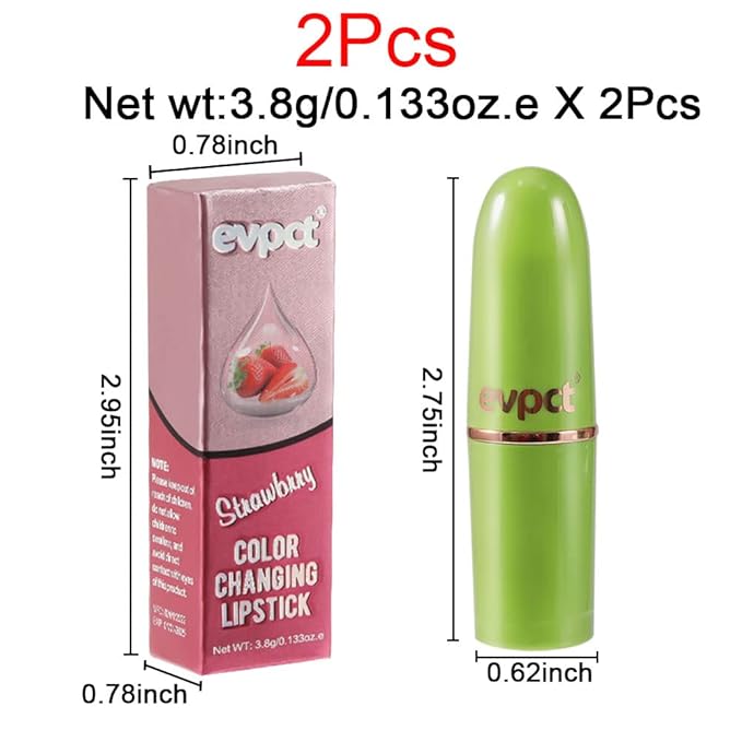 evpct 2Pcs Strawberry Color Changing Lipstick Tinted Lip Balm Gloss Stain Set Magic PH Color Changing Flower Lazy Korean Jelly Lipstick Makeup Set labiales mate 24 horas originales labial magico