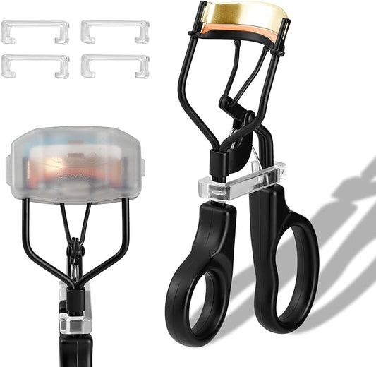 Eyelash Curler w/3 Replacement Pads (Soft/Medium/Firm) - Professional Lash Curler for Natural, Fake, Curly or Straight Lashes, Includes Protective Cover (Black)