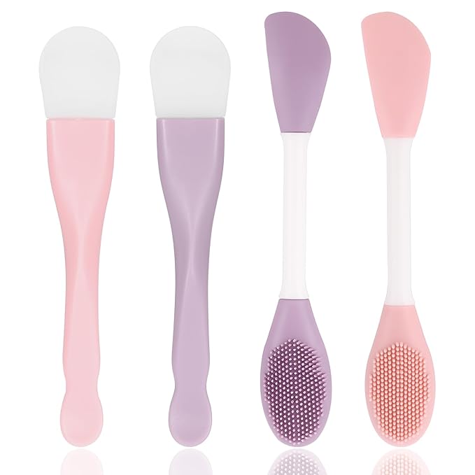 4 Pcs Face Mask Applicators, Double-Ended Mask Applicator Tool, Silicone Face Mask-Brush, Beauty Skincare Supplies Tool, Massage Spatula, Reusable Facial Brushes Applicator for Clay, Cream, Lotion