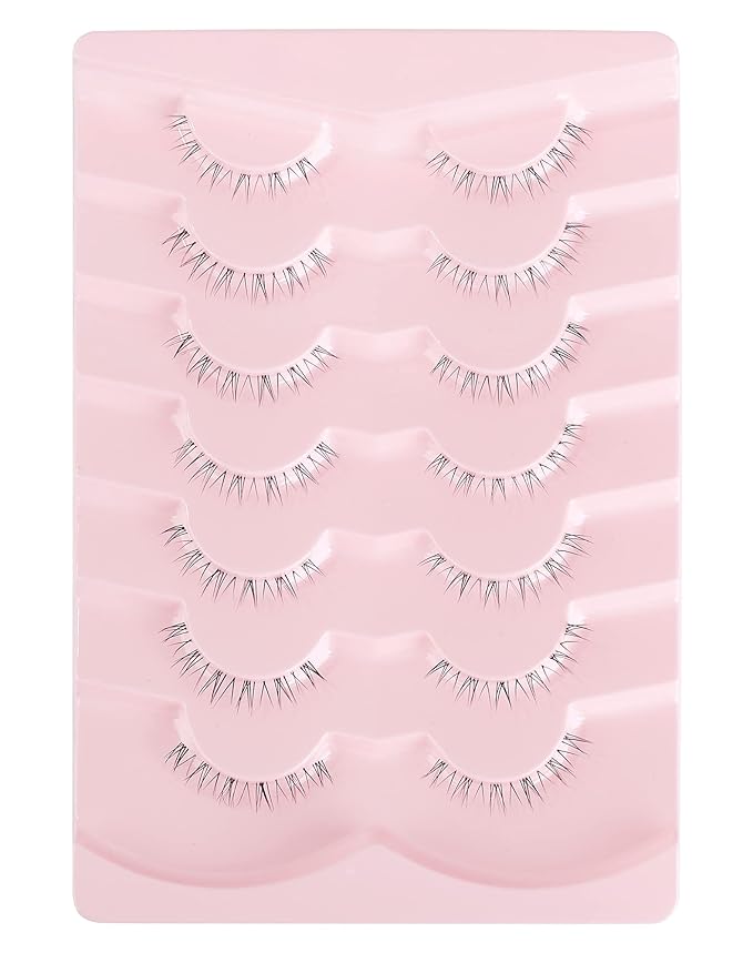 Jiocolor Lashes Bottom Lashes Strip Natural Bottom Eyelashes Wispy Under False Lashes Lower Lashes Extension Clear Band Mink Lashes 7 Pairs R1
