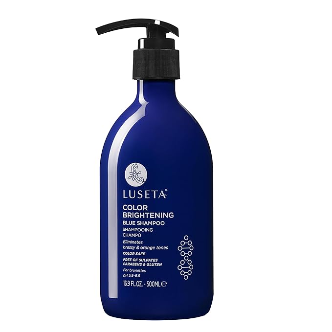 Luseta Color Brightening Blue Shampoo for Brunettes and Brassy Orange Tones, Hair Care Routine Shmapoo for Color Treated Hair, Sulfate Phosphate & Paraben Free 16.9oz