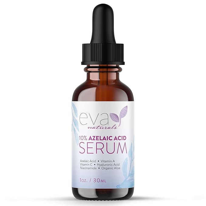 Eva Naturals 10% Azelaic Acid Serum for Face – Niacinamide, Hyaluronic Acid – Redness Relief, Dark Spots, Uneven Skin Tone, Texture, Pores, Topical Booster for Clearer, Smoother Skin, 1oz