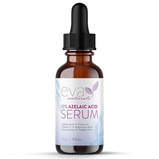 Eva Naturals 10% Azelaic Acid Serum for Face – Niacinamide, Hyaluronic Acid – Redness Relief, Dark Spots, Uneven Skin Tone, Texture, Pores, Topical Booster for Clearer, Smoother Skin, 1oz