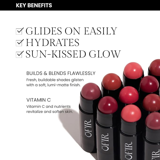 OFIR Cheek Tones Vitamin C Blush Stick | Buildable, Hydrating, Lightweight, Vegan Cream Blush Stick | Non-Transfer, Radiant Finish, Skin-Loving Formula | Rhubarb - Deep Berry | 0.21 oz