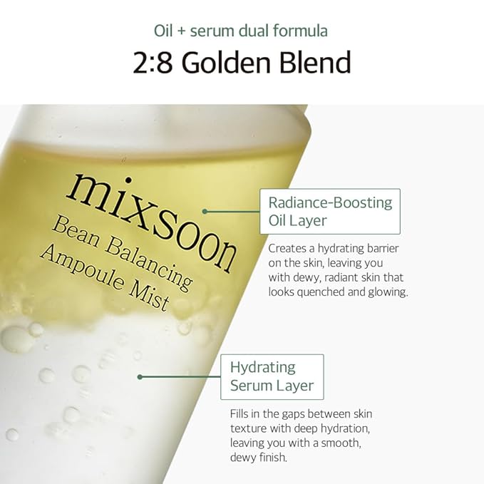 mixsoon Bean Balancing Ampoule Mist - Hydrating and Soothing for Face, Oil balance For Hydrated Radiance 100ml / 3.38 fl.oz. Korean Glass Skin Care